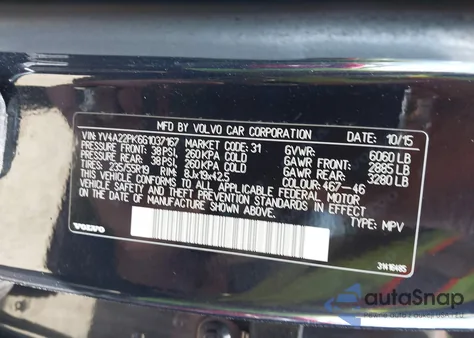 2016 Volvo Xc90 T6 Momentum z USA, uszkodzony, nr VIN YV4A22PK6G1037167